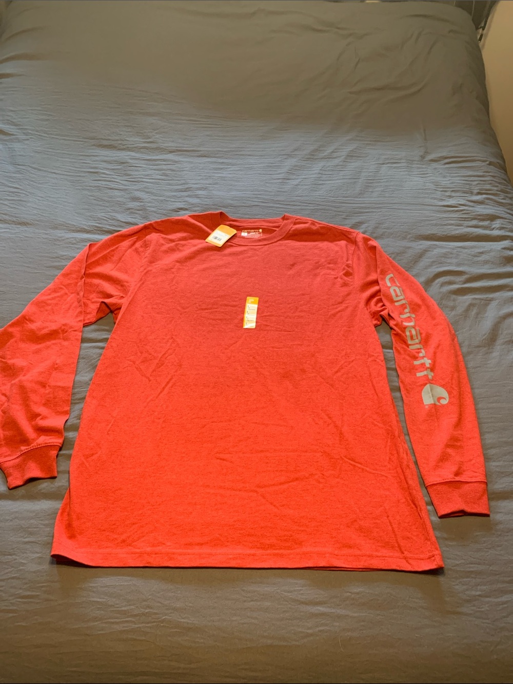 Carhartt Long Sleeve Crewneck Shirt in Bright Red with Logo Sleeve
